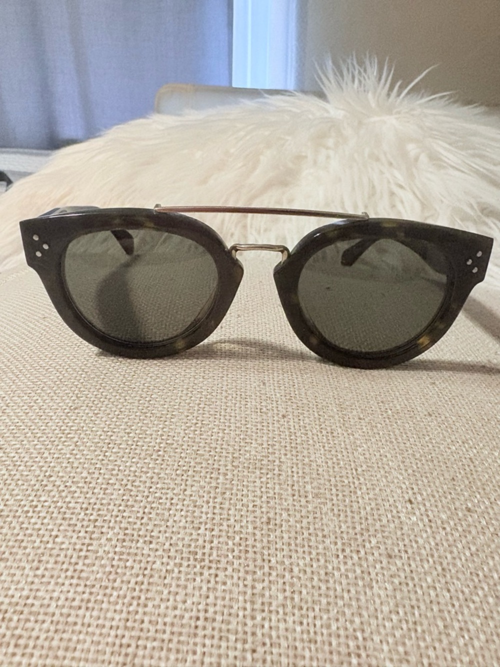 Celine Tortoiseshell Round Sunglasses with Gold Bridge